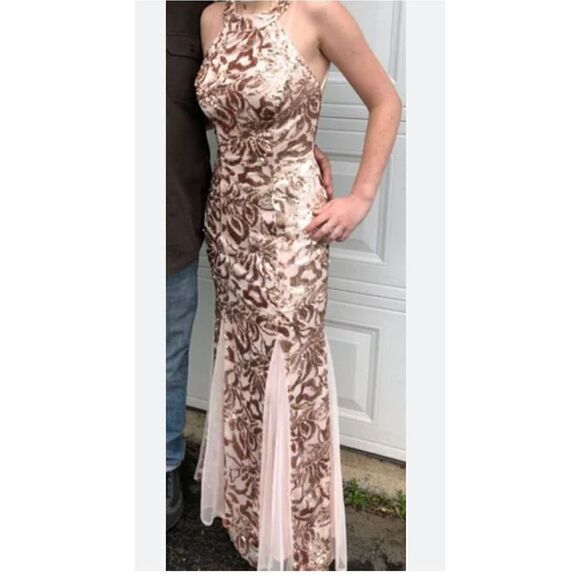 Morgan & Co Prom Dress Rose Gold Pink Size 1 - Picture 1 of 7